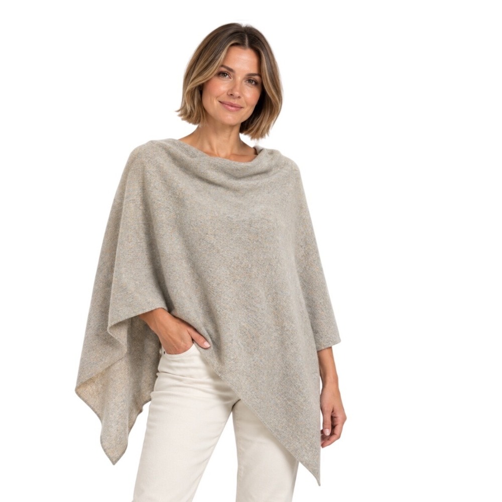 Portolano Lambswool Angora Poncho Cape Wrap Heather Oatmeal One Size Fall Winter